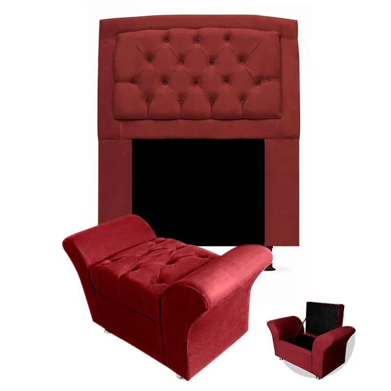 Kit Cabeceira Geovana + Calçadeira Baú Veneza Solteiro 120cm Suede - Renascer Decor