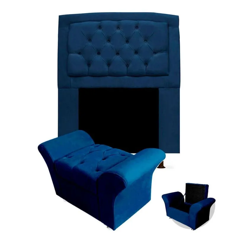 Kit Cabeceira Geovana + Calçadeira Baú Veneza Solteiro 120cm Suede - Renascer Decor