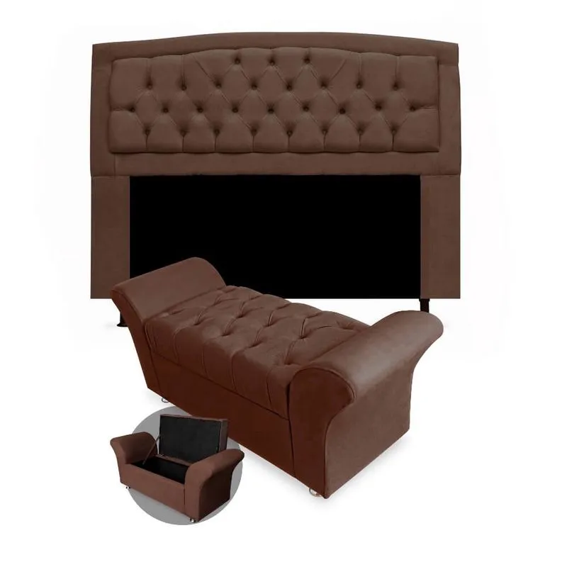 Kit Cabeceira Geovana e Calçadeira Veneza Casal 140cm Suede Topázio Decor