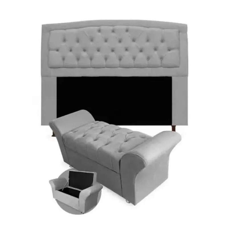Kit Cabeceira Geovana e Calçadeira Veneza Casal 140cm Suede Topázio Decor