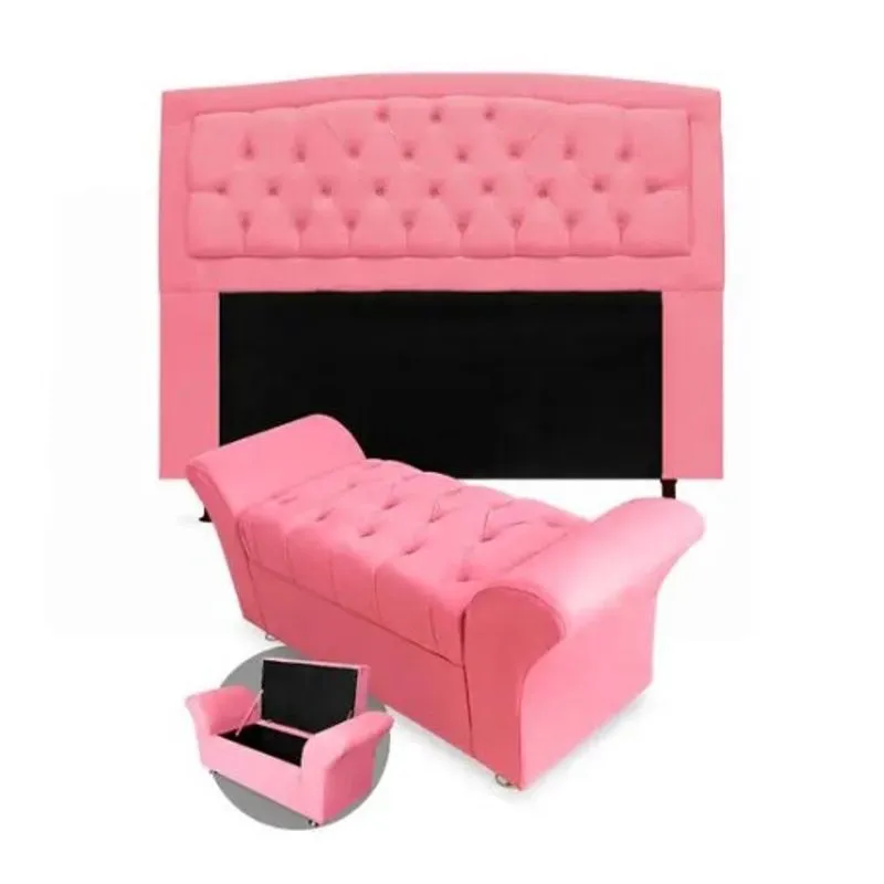 Kit Cabeceira Geovana e Calçadeira Veneza Casal 140cm Suede Topázio Decor