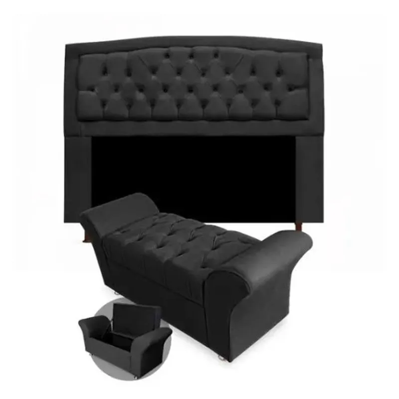 Kit Cabeceira Geovana e Calçadeira Veneza Casal 140cm Suede Topázio Decor