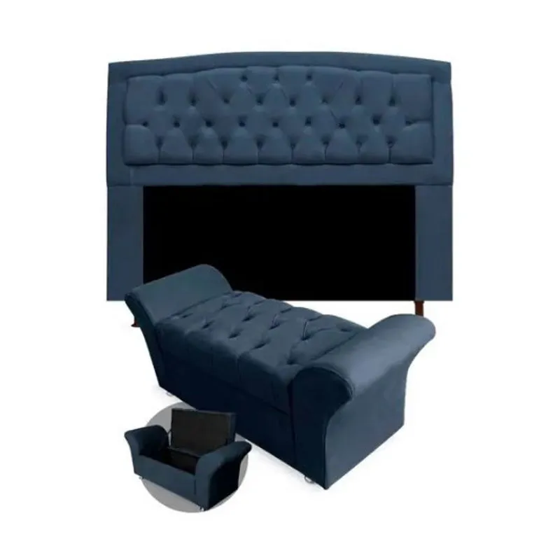 Kit Cabeceira Geovana e Calçadeira Veneza Casal 140cm Suede Topázio Decor