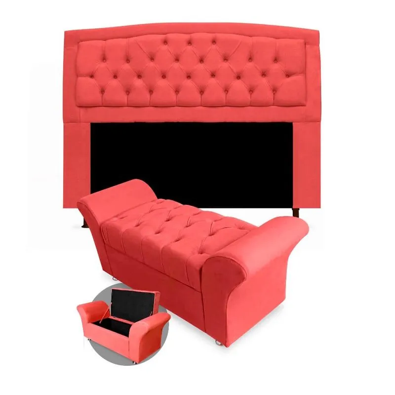Kit Cabeceira Geovana + Calçadeira Baú Veneza King Size 195cm Suede - Renascer Decor