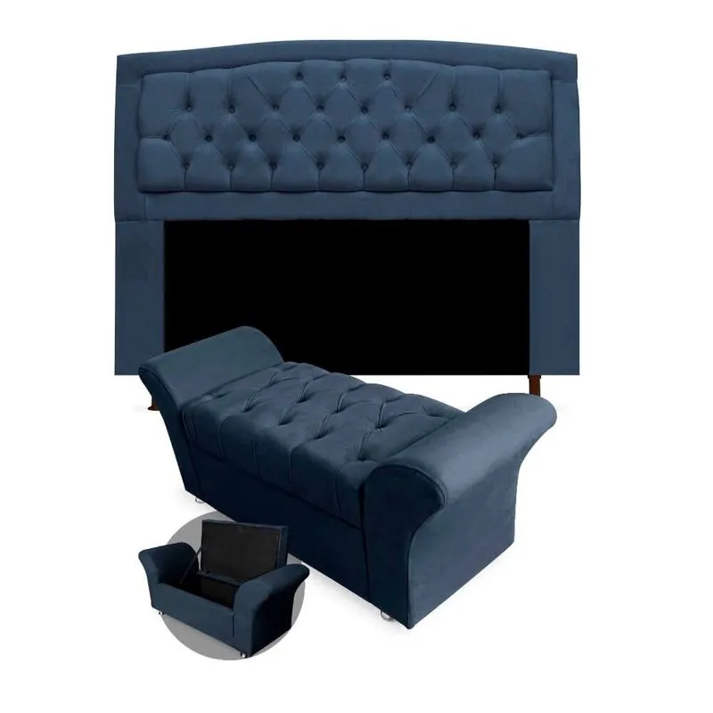 Kit Cabeceira Geovana + Calçadeira Baú Veneza King Size 195cm Suede - Renascer Decor