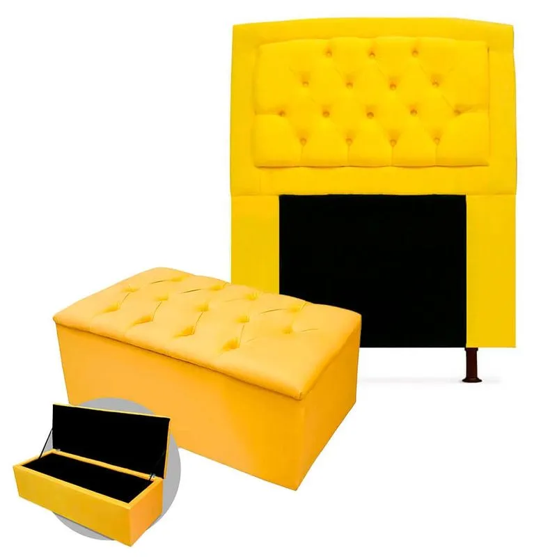 Kit Cabeceira Geovana + Calçadeira Baú Mirage Solteiro 90cm Suede - Ecotec Decor
