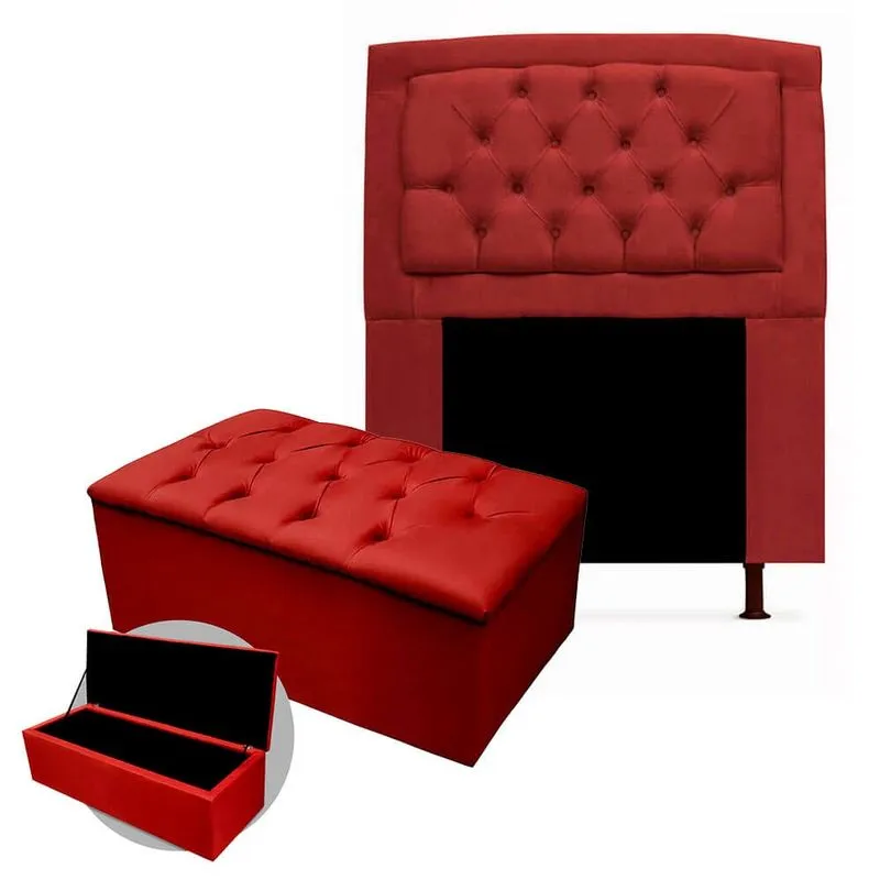 Kit Cabeceira Geovana + Calçadeira Baú Mirage Solteiro 90cm Suede - Ecotec Decor