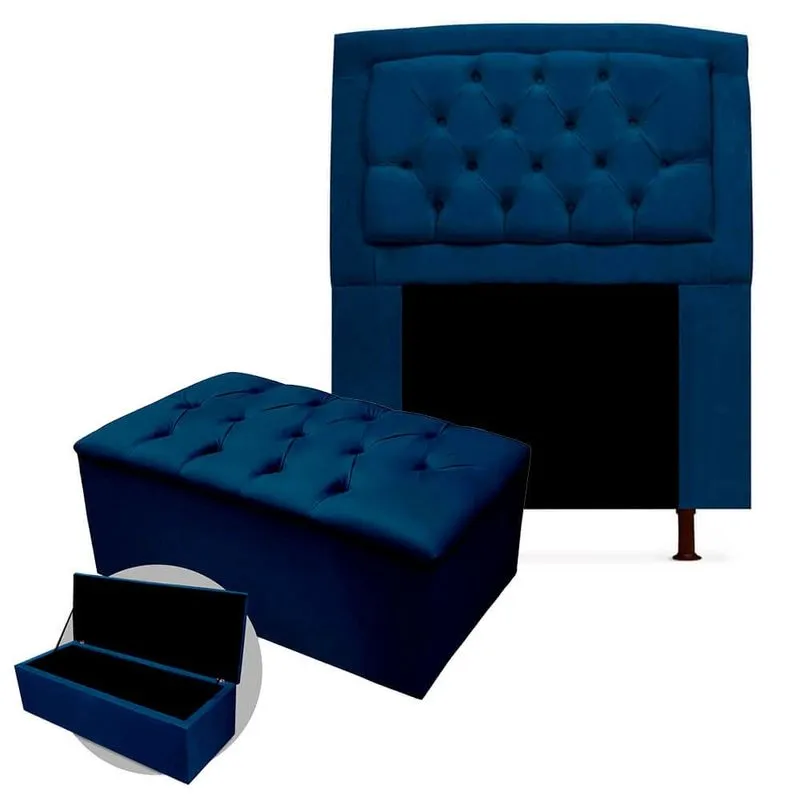 Kit Cabeceira Geovana + Calçadeira Baú Mirage Solteiro 90cm Suede - Ecotec Decor