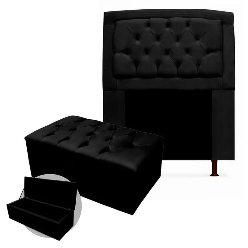 Kit Cabeceira Geovana + Calçadeira Baú Mirage Solteiro 100cm Suede - Renascer Decor