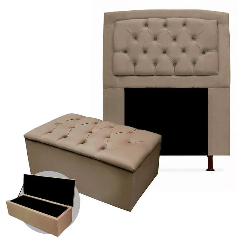 Kit Cabeceira Geovana + Calçadeira Baú Mirage Solteiro 120cm Suede - Ecotec Decor