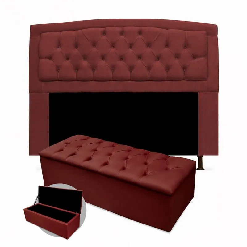 Kit Cabeceira Geovana + Calçadeira Baú Mirage Casal 140cm Suede - Renascer Decor