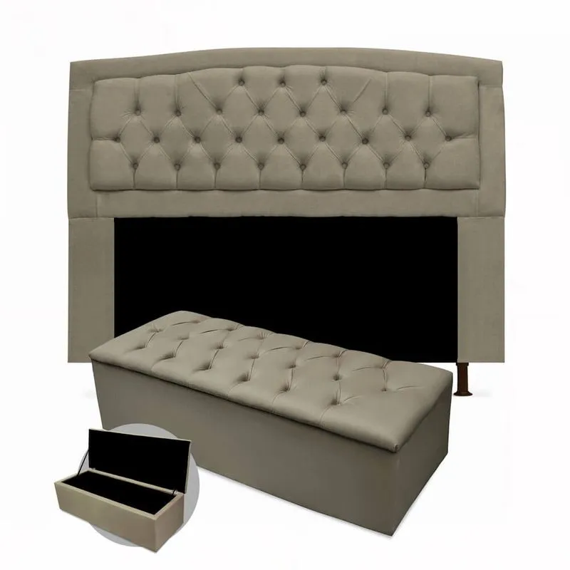 Kit Cabeceira Geovana + Calçadeira Baú Mirage Queen Size 160cm Suede - Renascer Decor
