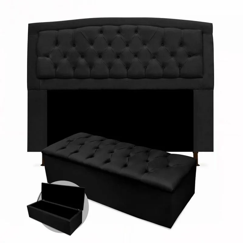 Kit Cabeceira Geovana + Calçadeira Baú Mirage King Size 195cm Suede - Renascer Decor