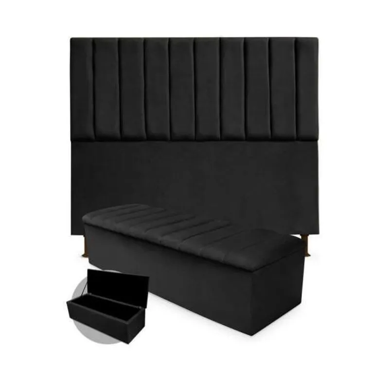 Kit Cabeceira + Calçadeira Baú Cancun Solteiro 100cm Suede