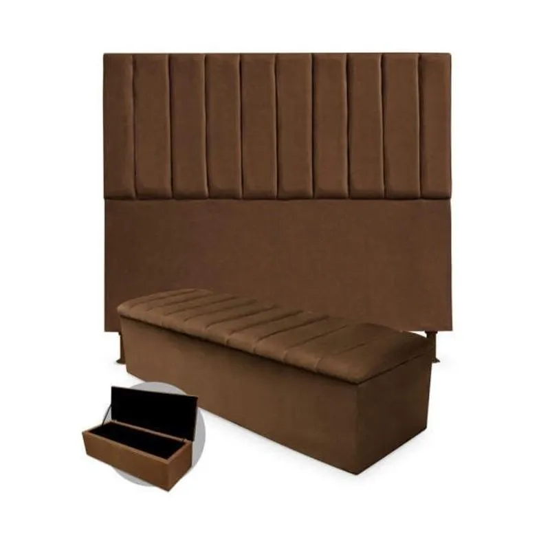 Kit Cabeceira + Calçadeira Baú Cancun Solteiro 100cm Suede
