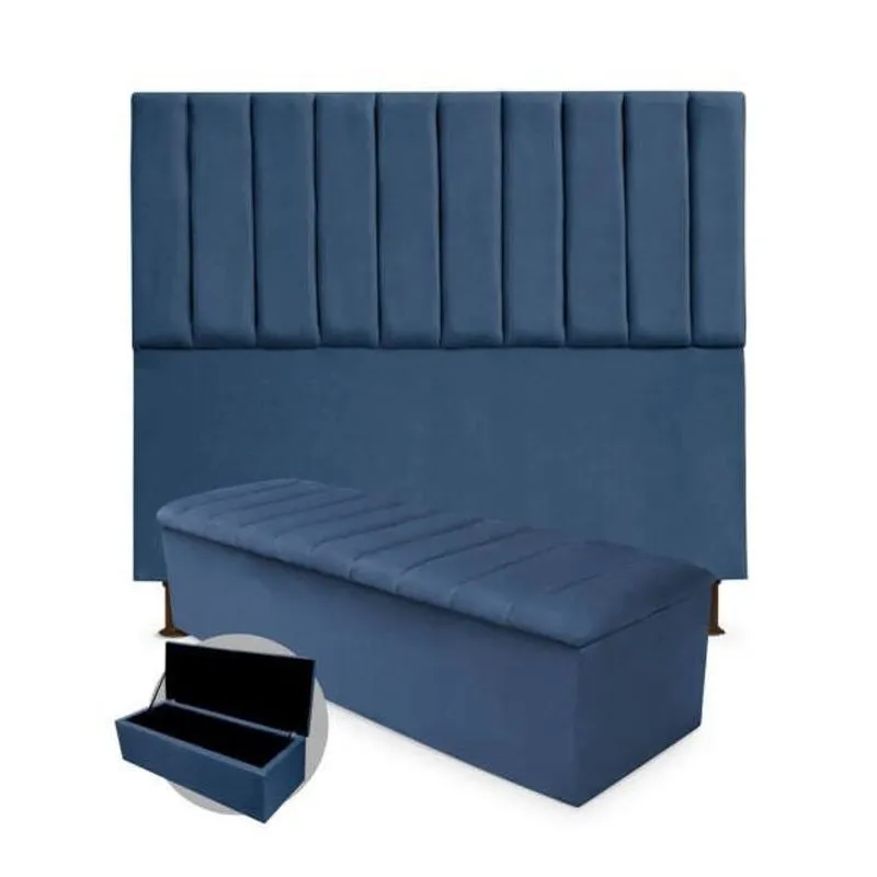 Kit Cabeceira + Calçadeira Baú Cancun Solteiro 100cm Suede