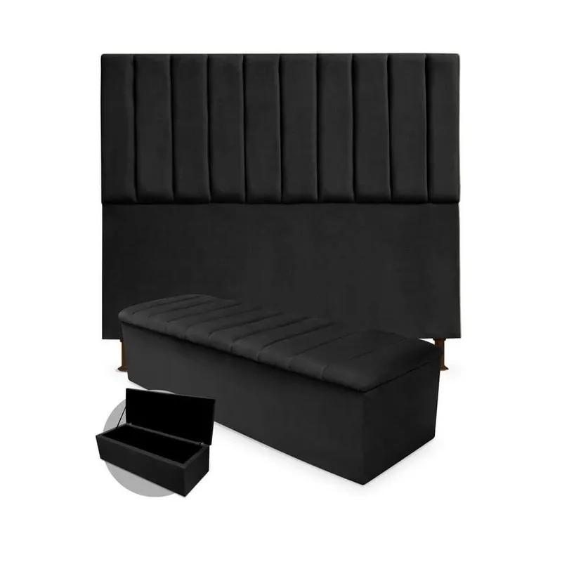 Kit Cabeceira + Calçadeira Baú Cancun Casal 140cm Suede - Renascer Decor