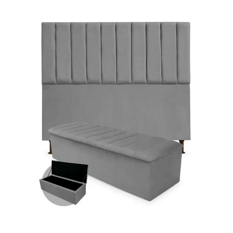 Kit Cabeceira + Calçadeira Baú Cancun Queen Size 160cm Suede - Ecotec Decor