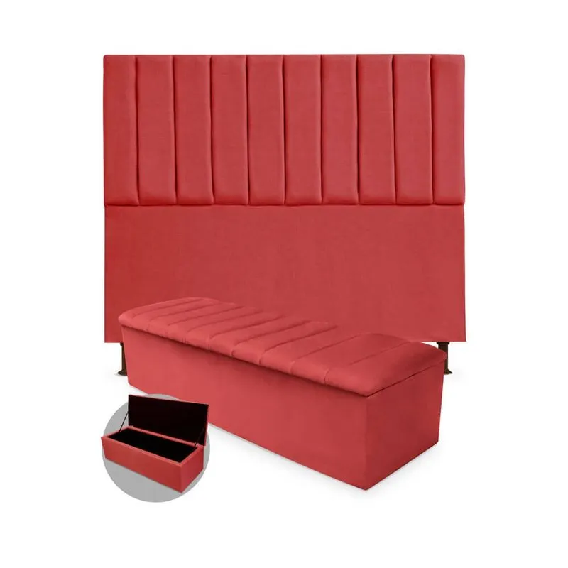 Kit Cabeceira + Calçadeira Baú Cancun Queen Size 160cm Suede - Ecotec Decor