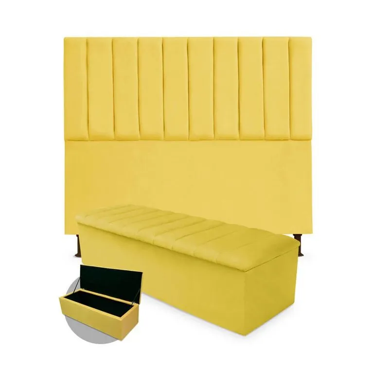 Kit Cabeceira + Calçadeira Baú Cancun Queen Size 160cm Suede - Ecotec Decor