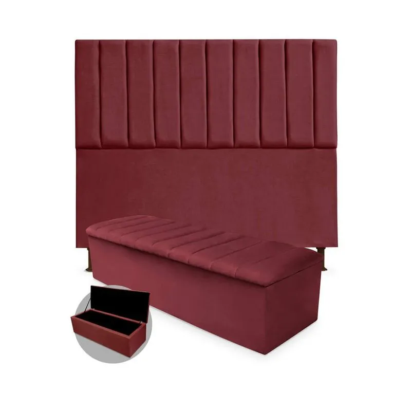 Kit Cabeceira + Calçadeira Baú Cancun Queen Size 160cm Suede - Ecotec Decor