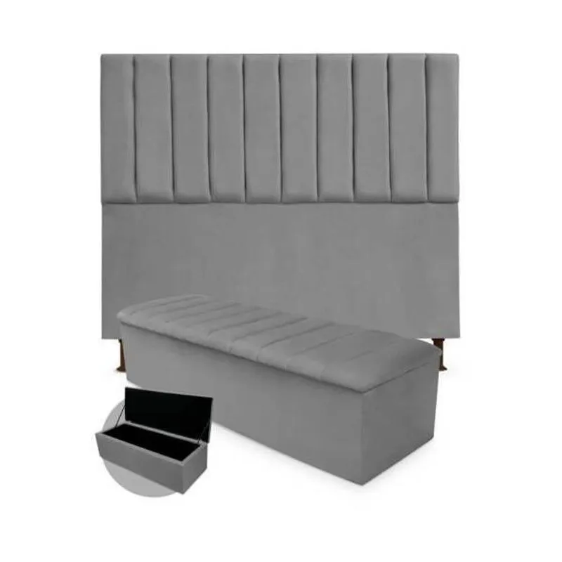 Kit Cabeceira + Calçadeira Baú Cancun King Size 195cm Suede