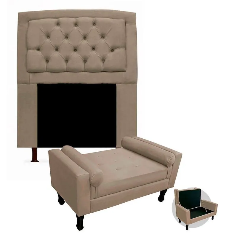 Kit Cabeceira Geovana + Calçadeira Baú Felix Solteiro 100cm Suede - Renascer Decor