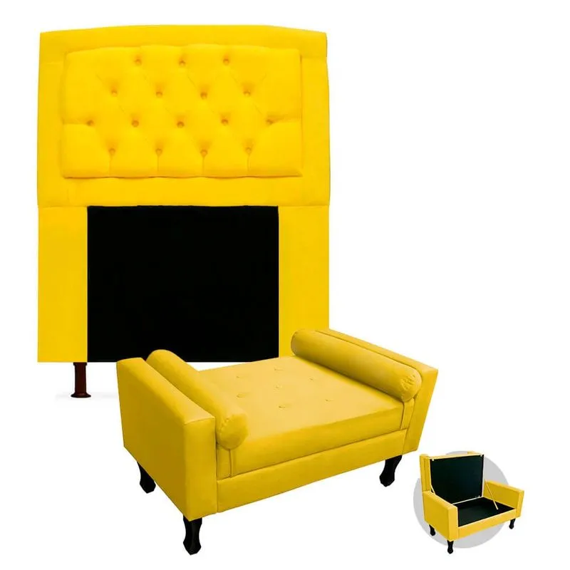 Kit Cabeceira Geovana + Calçadeira Baú Felix Solteiro 100cm Suede - Renascer Decor