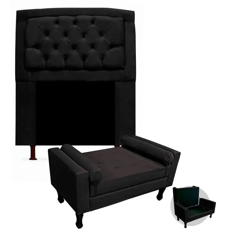 Kit Cabeceira Geovana + Calçadeira Baú Felix Solteiro 100cm Suede - Renascer Decor