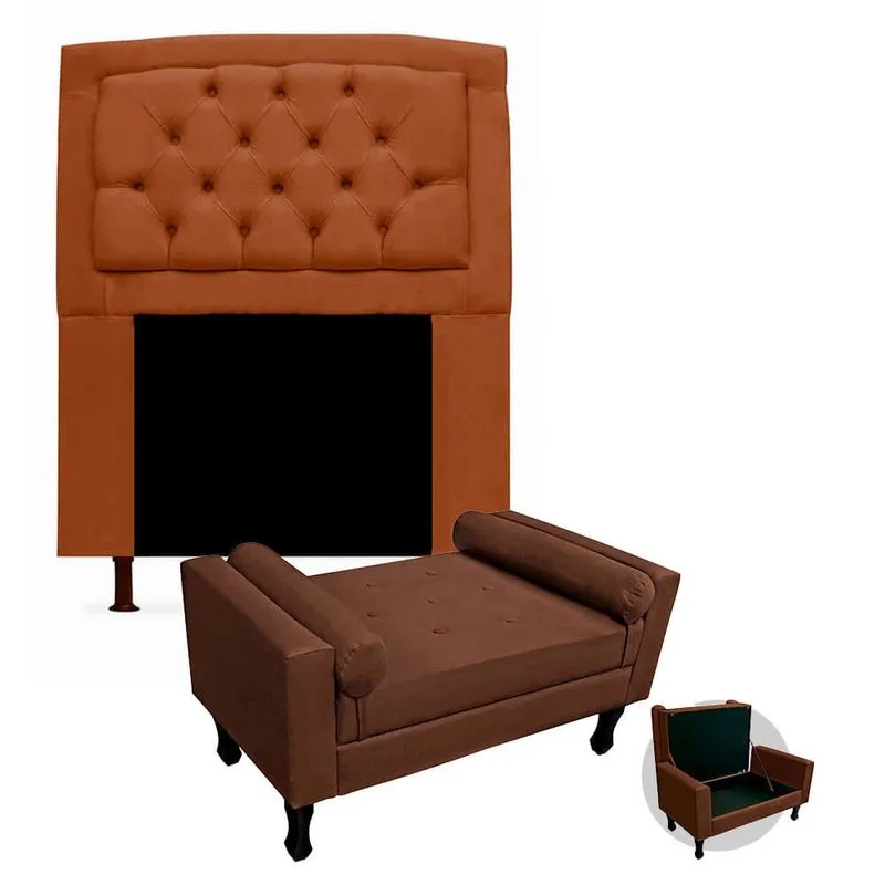 Kit Cabeceira Geovana + Calçadeira Baú Felix Solteiro 120cm Suede - Renascer Decor