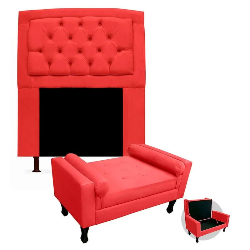 Kit Cabeceira Geovana + Calçadeira Baú Felix Solteiro 120cm Suede - Renascer Decor