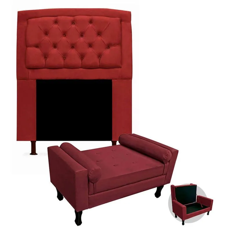 Kit Cabeceira Geovana + Calçadeira Baú Felix Solteiro 120cm Suede - Renascer Decor