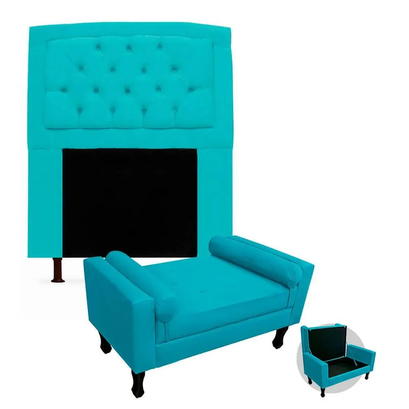 Kit Cabeceira Geovana + Calçadeira Baú Felix Solteiro 120cm Suede - Ecotec Decor