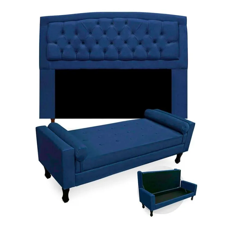 Kit Cabeceira Geovana + Calçadeira Baú Felix Queen Size 160cm Suede - Renascer Decor