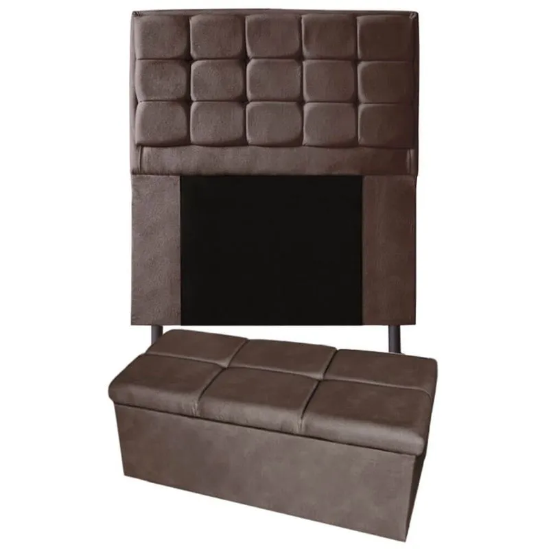 Kit Cabeceira + Calçadeira Baú Copenhague Solteiro 90cm Suede - Ecotec Decor
