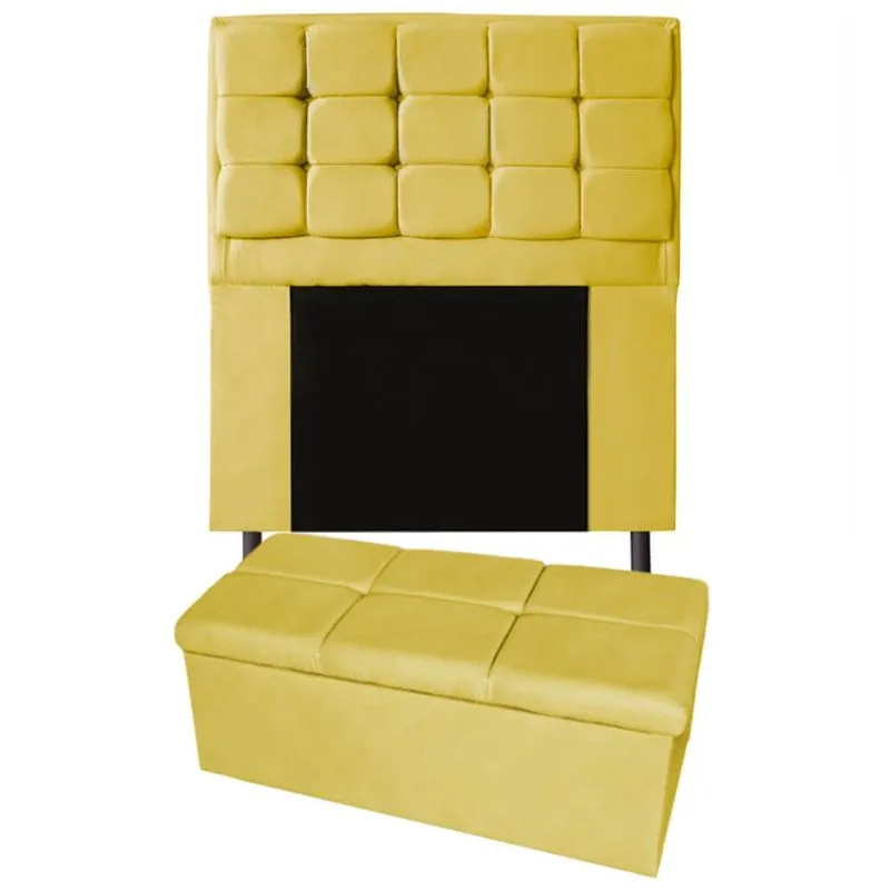 Kit Cabeceira + Calçadeira Baú Copenhague Solteiro 90cm Suede - Ecotec Decor