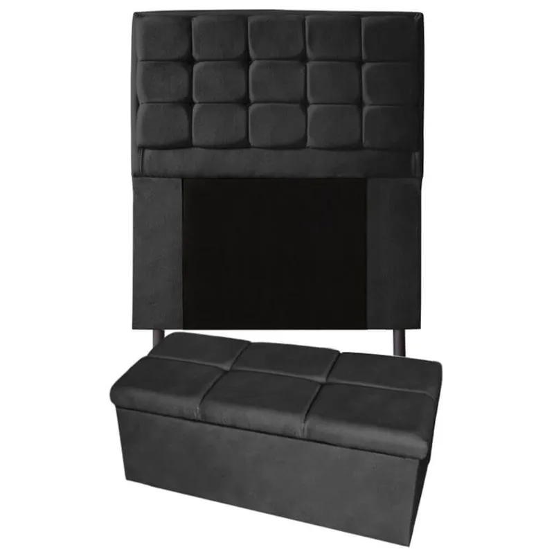Kit Cabeceira + Calçadeira Baú Copenhague Solteiro 90cm Suede - Ecotec Decor