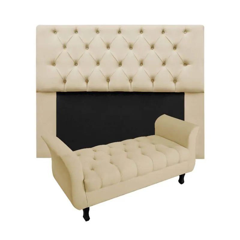 Kit Cabeceira Mirage + Calçadeira Grécia Queen Size 160cm Suede - Renascer Decor