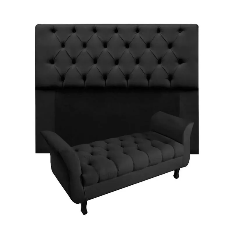 Kit Cabeceira Mirage + Calçadeira Grécia Queen Size 160cm Suede - Renascer Decor