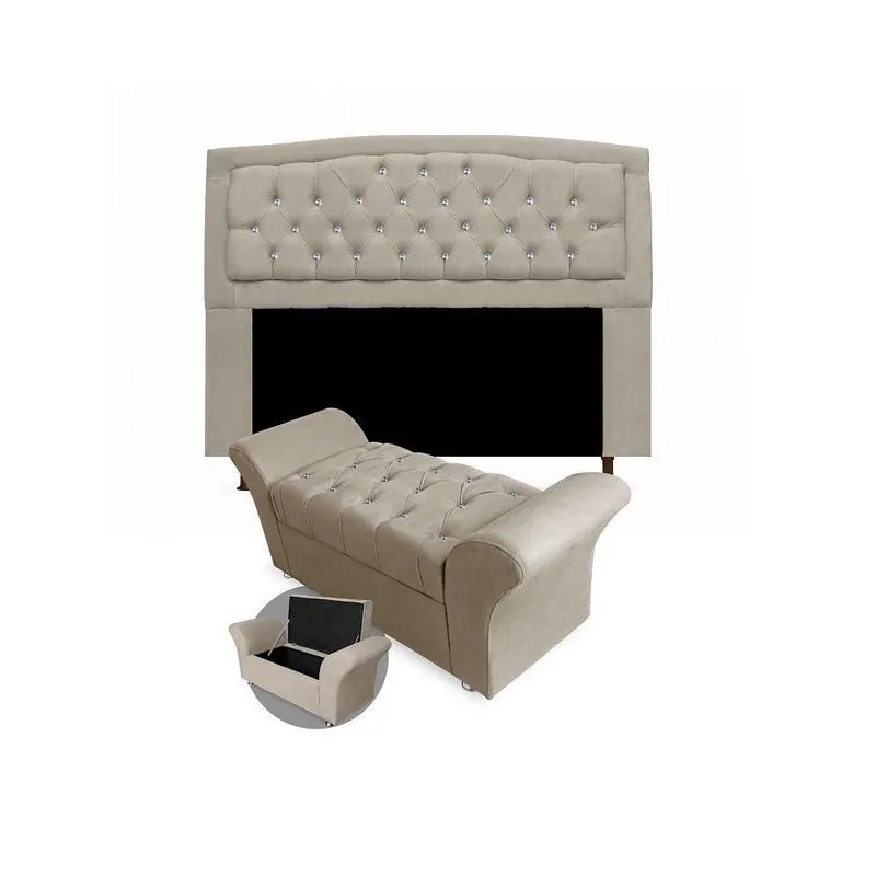 Kit Cabeceira Geovana + Calçadeira Veneza Solteiro 100cm com Strass Suede