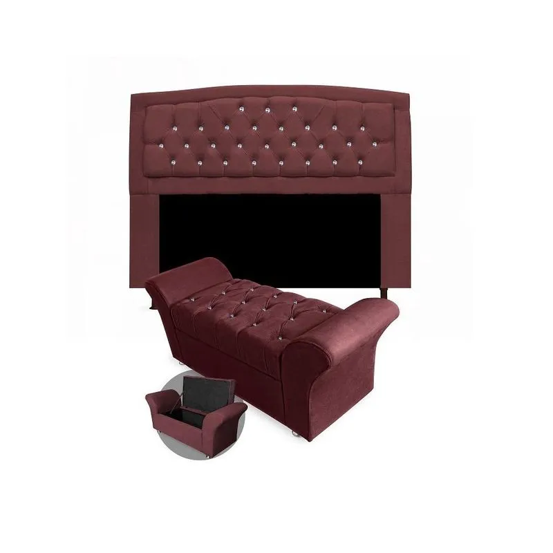 Kit Cabeceira Geovana + Calçadeira Veneza Solteiro 100cm com Strass Suede