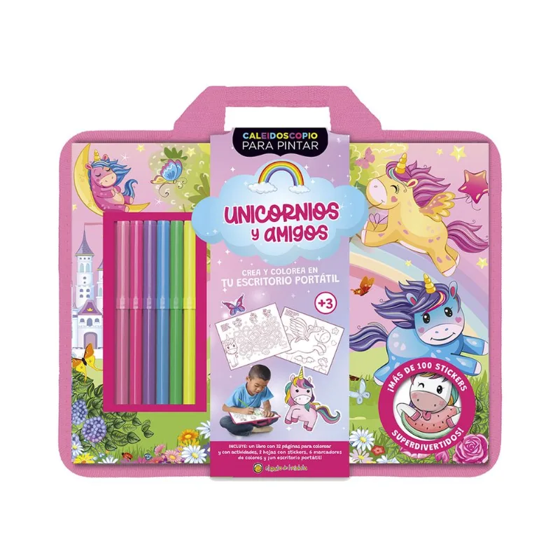 Libro caleidoscopio para pintar unicornios