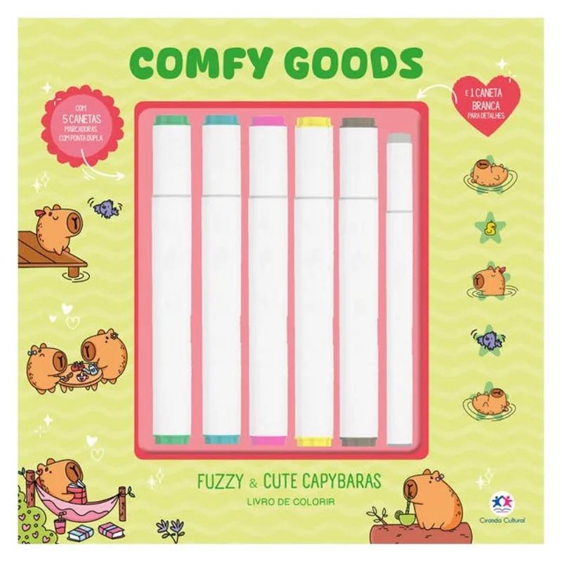 FUZZY E CUTE CAPIBARAS - LIVRO DE COLORIR COM 6 MARCADORES
