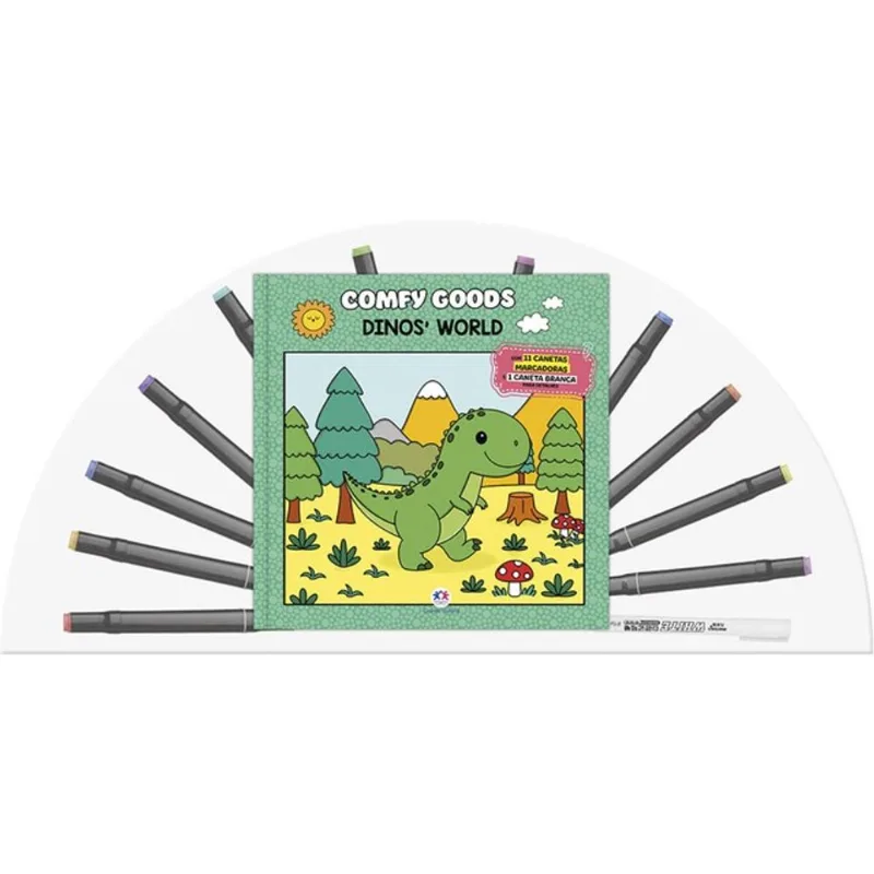 DINOS WORLD - LIVRO PARA COLORIR COM 12 CANETINHAS