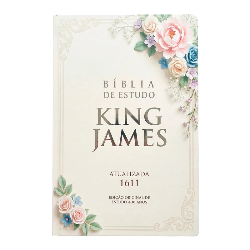 Bíblia de Estudo King James 1611 | KJA 400 Anos | Full Collor | Capa Dura Pérola Flores Suaves