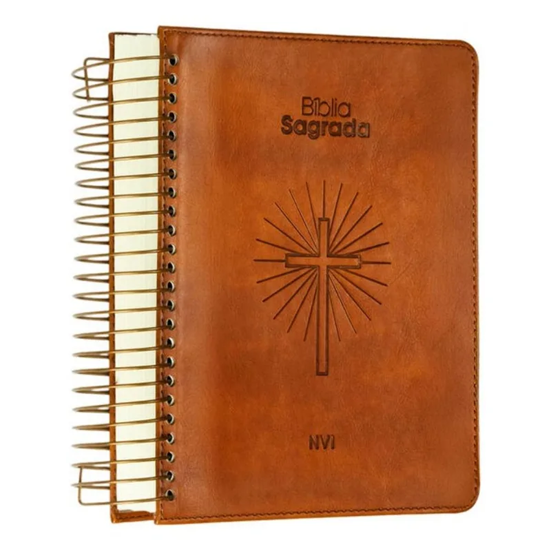 BÍBLIA NVI COM ESPAÇO PARA ANOTAÇÕES CENTRAL, CAPA LUXO MARROM, ESPIRAL, LEITURA PERFEITA
