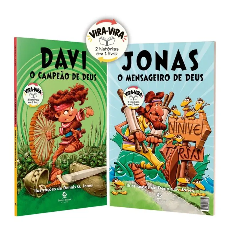 DAVI, O CAMPEÃO DE DEUS & JONAS, O MENSAGEIRO DE DEUS – LIVRO VIRA-VIRA COM DUAS HISTÓRIAS BÍBLICAS
