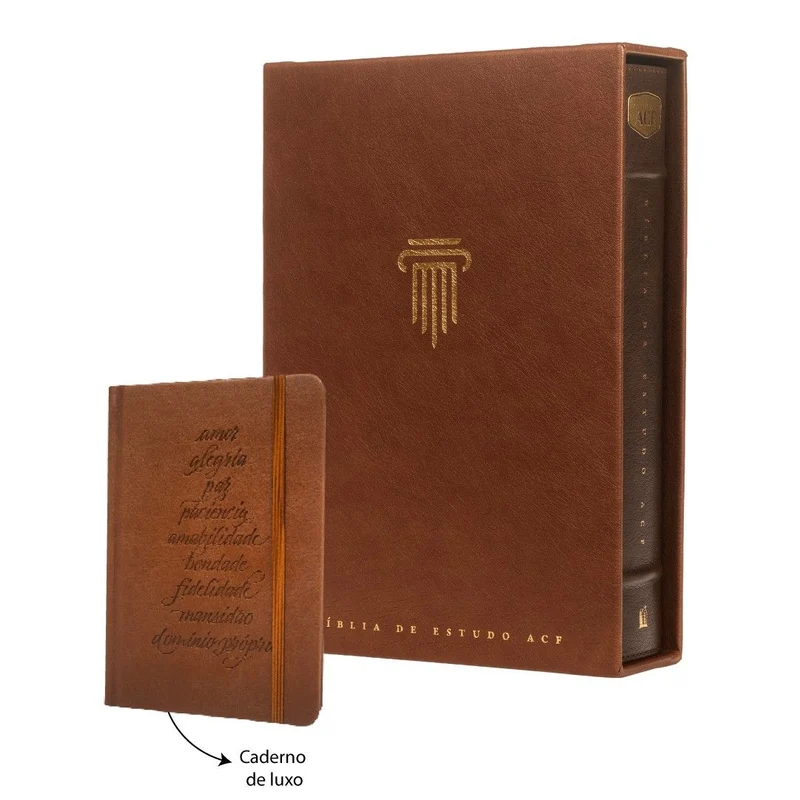 Bíblia de Estudo ACF, Capa luxo marrom + Caderno de luxo Brochura