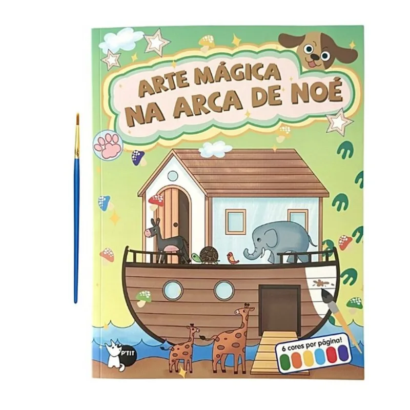 ARTE MÁGICA NA ARCA DE NOÉ - CADA FOLHA TEM SUA PRÓPRIA PALETA DE CORES: SÓ MOLHAR O PINCEL E PINTAR