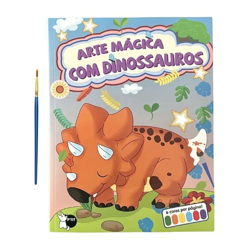 ARTE MÁGICA COM DINOSSAUROS - CADA FOLHA TEM SUA PRÓPRIA PALETA DE CORES: SÓ MOLHAR O PINCEL E PINTA